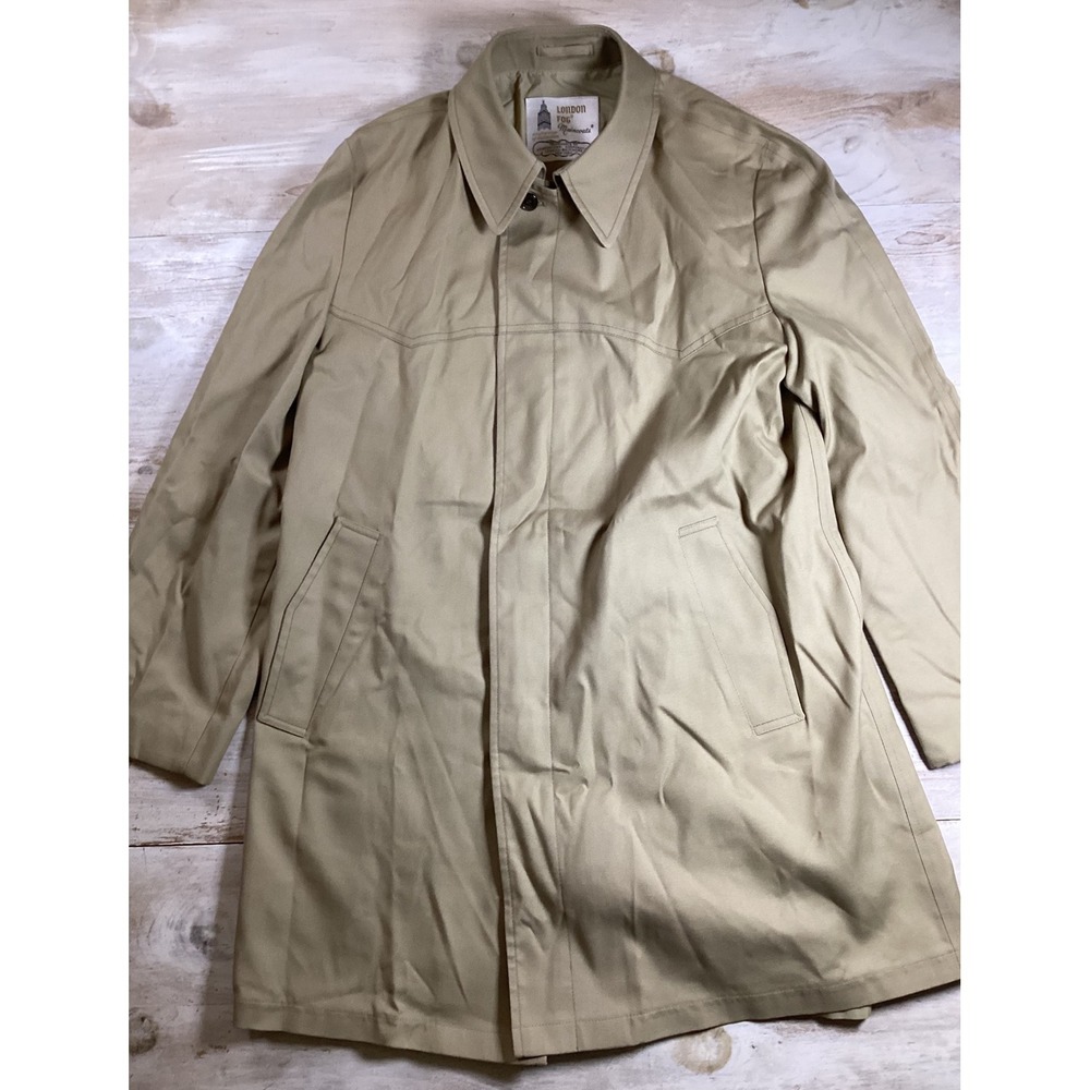 Vintage London Fog Maincoats Khaki Trench Coat Mens 44 Reg Tan Rain Jacket